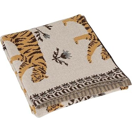 Creative Co-Op Cotton Knit Baby Blanket with Tigers, Multicolor