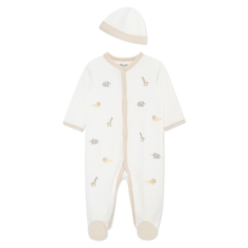 Jungle Schiffli Embroidered Cotton Snap Footie & Hat Set (Nordstrom Exclusive)