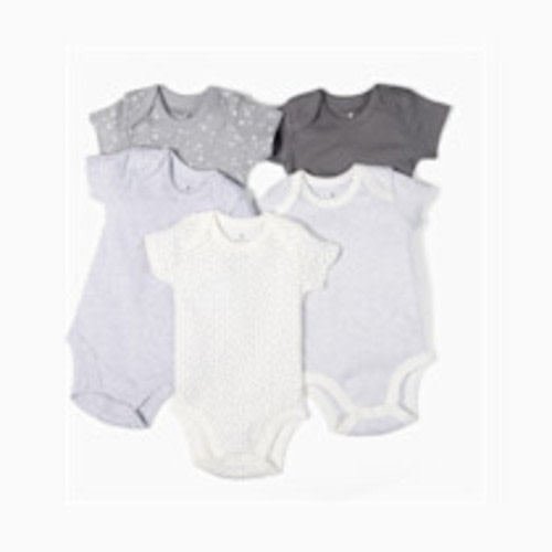 Small Story Short Sleeve Solid Organic Cotton Bodysuits (5 Pack) - Heather Gray, 0-3 M