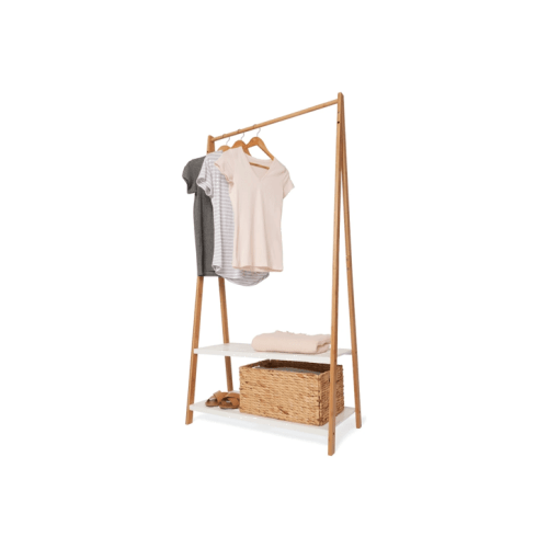 Bamboo Garment Rack with White Shelves - Bamboo - One Size