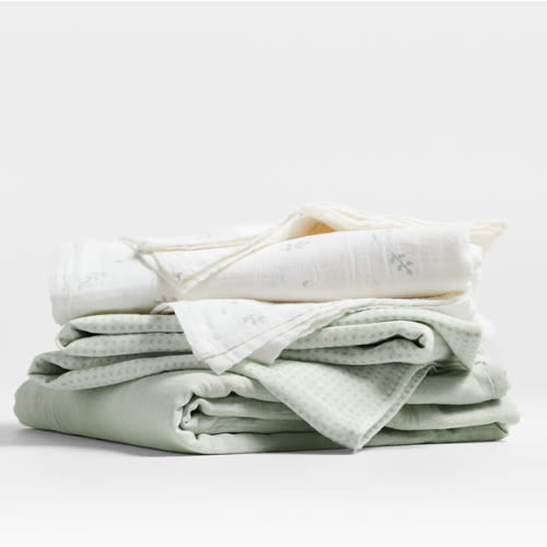 Mixed Print Muted Teal Organic Cotton Gauze Baby Swaddle Blankets, Set of 3