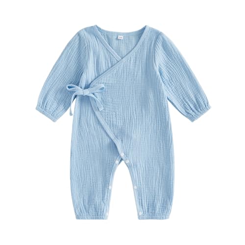 Kupretty Newborn Baby Boy Clothes Muslin Cotton Wrap Romper | Long Sleeve Jumpsuit, Cotton Linen, Hospital Outfit, Coming Home Outfit, Announcement Photo, Baby Shower, Boho Infant Clothes