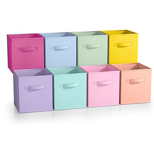 Sorbus Fabric Storage Cubes - 8 Foldable Storage Bins for Organizing Pantry, Cubbies, Toy Box - Clothes Storage & Closet Organizer - 11 Inch Collapsible Cube Baskets for Shelves with Handle