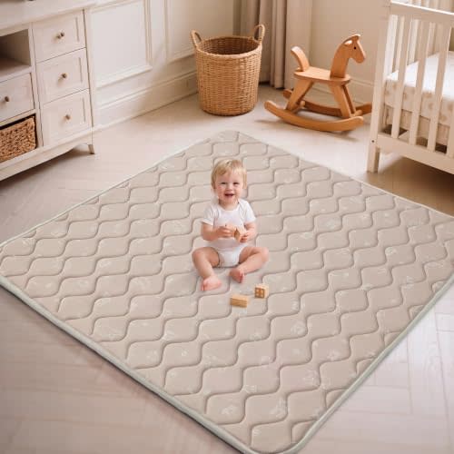 Fortella Extra Thick Baby Play Mat for 50-in Playpen, 47x47 in, Taupe | Machine-Washable and Portable Padded Mat for Floor, Cushioned Foldable Non-Slip Tummy Time & Crawling Mat for Babies Toddlers