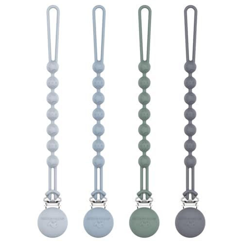 Cuddle Campus Silicone Pacifier Clip Holder with One Piece Design,Soft Flexible Binky Clips with Texture for Baby Boy and Girl Pack of 4