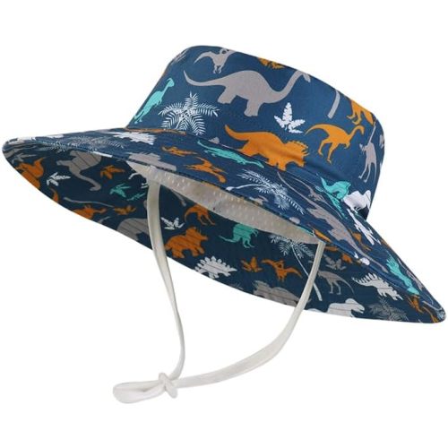 LANGZHEN Sun Protection Hat for Kids Toddler Boys Girls Wide Brim Summer Outdoor hat Cotton Baby Bucket Hat with Chin Strap