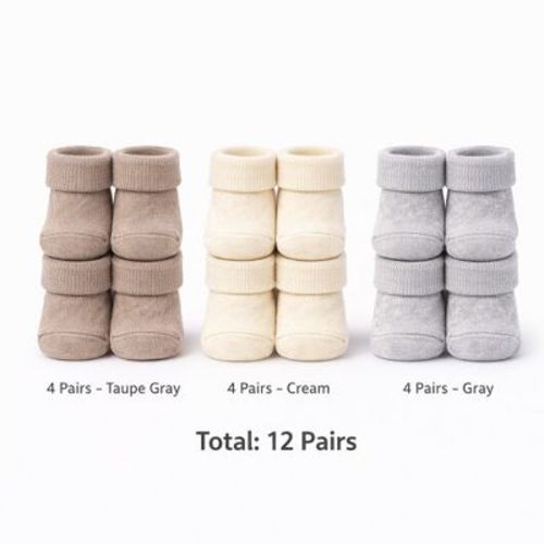Baby Socks 12 Pairs Newborn Cotton Socks Unisex for Boys & Girls, Soft Breathable Infant Socks, 0–6 Months, Neutral Colors Everyday Wear