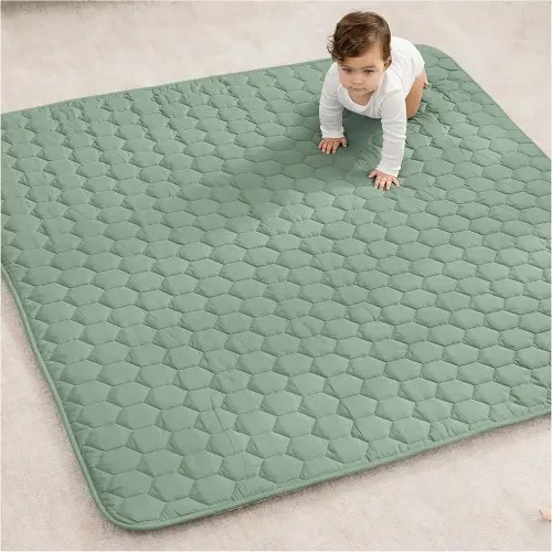 Comfy Cubs Square Kids Play Mat - 56 x 56 inches Soft Quilted Baby Floor Mat with Non-Slip Bottom - Plush Design for Toddlers' Playtime and Relaxation - Comfortable and Durable - Fern