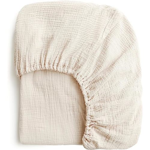 Konssy Muslin Fitted Crib Sheets 100% Cotton Baby Crib Sheets for Standard Crib Mattress (28 X 52 Inches), Soft and Breathable for Boys, Girls (Cream)