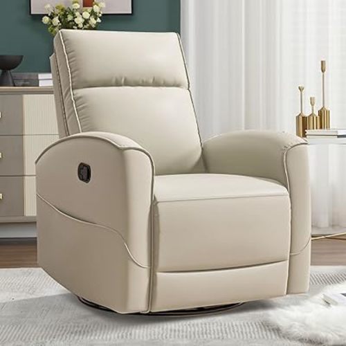 HAOMARKETS Swivel Rocker Recliner Chair, Manual Faux Leather Glider Rocking Recliners for Adults, 360° Swivel Nursery Reclining Sofa with Storage Pocket
