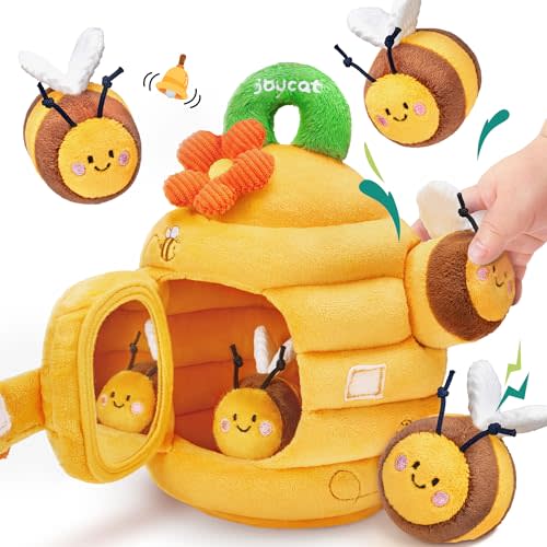 JoyCat Flower Beehive Baby Toy with 5 Sensory Bees, Rattle and Crinkle | Little hands can open the hive, pull out soft bees, and explore crinkle, rattle, squeak, and mirror play