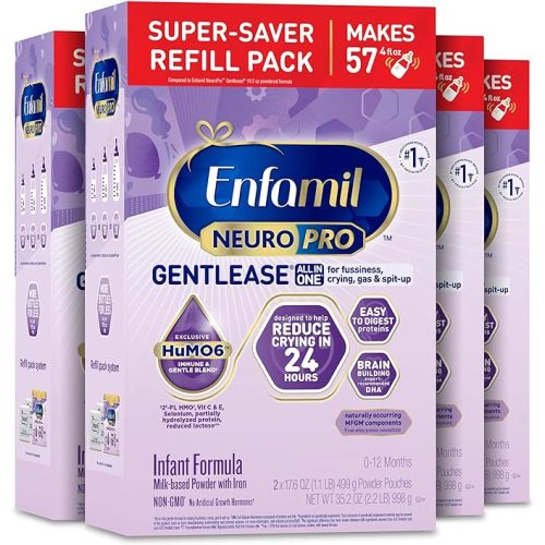 Enfamil NeuroPro Gentlease Baby Formula, Infant Formula Nutrition, Brain Support that has DHA, HuMO6 Immune Blend, Designed to Reduce Fussiness, Crying, Gas & Spit-up in 24 Hrs, 35.2 Oz, 4 Boxes - 35.2 oz Refill (Pack of 4)