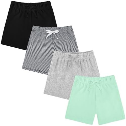 Resinta 4 Packs Unisex Baby Toddler Cotton Shorts Baby Pull-on Shorts with Drawstring Soft Summer Clothes for Daily Wear