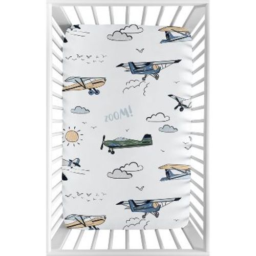 Sweet Jojo Designs Boy Baby Fitted Mini Crib Sheet Airplane Green and Blue