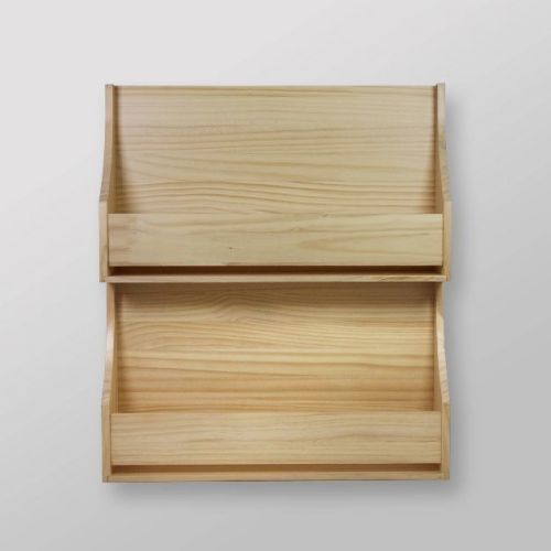 2 Tier Wood Kids' Book Shelf Natural - Pillowfort™: Wall Bookshelf Organizer, Off-White, No Assembly Required