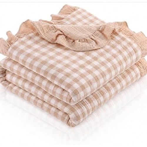 Kachi Gingham Muslin Baby Blankets for Girls Boys, 100% Cotton Crib Blanket for Infant Toddler, 40 x 36 Inch Soft and Lightweight Nursery Swaddling Wrap