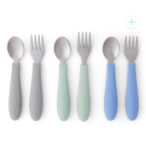 Babies/Toddler Stainless Steel Spoons + Forks with Silicone Handle
