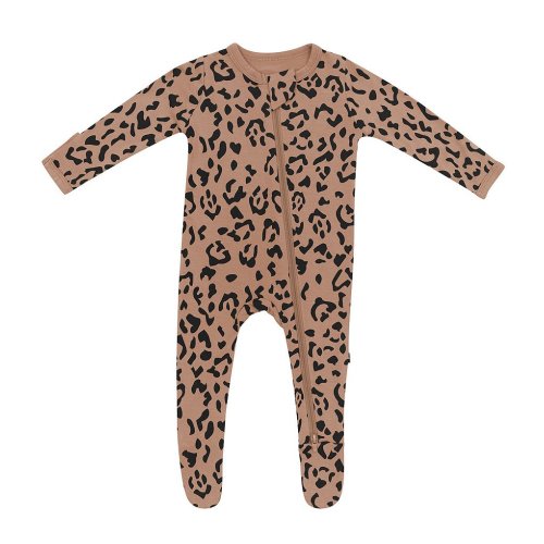 Kyte BABY Baby Girls Bamboo Leopard Print Zip Front Footie