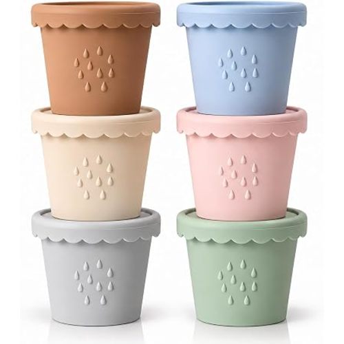 Silicone Baby Food Containers 6 Pack 4 oz Snack Cups Storage Jars with Lids