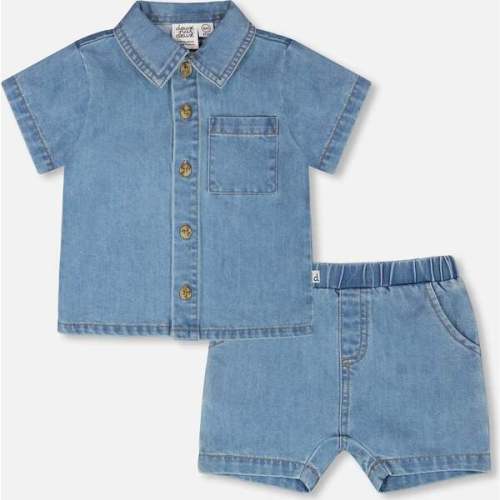 Chambray Top And Short Set, Light Blue Denim (9/ 12 month)