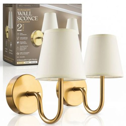 Bell + Howell Wall Light Smooth 2 Pack Rechargeable LED Wall Sconces Cordless Dimmable Touch Control Wall Lights Gold