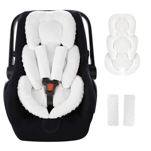 GFU Infant Car Seat Insert Head and Body Support, Reversible Newborn Insert for Carseat with Strap Pads, Soft Stroller Cushion Pillow Insert for Boys and Girls, Fits for Stroller, Swing,White