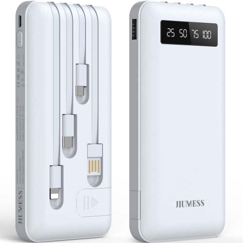 JIUMESS 20000mAh Power Bank Portable Charger with Cables, USB Battery Pack for iPhone & Android Cell Phone