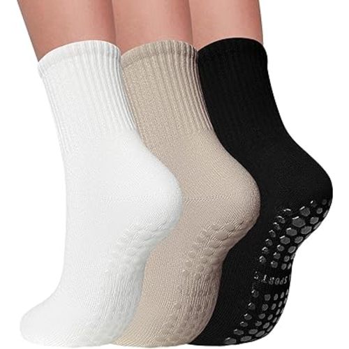 3 Pairs Pilates Socks with Grips for Women Non Slip Grip Socks for Yoga Barre Hospital Workout
