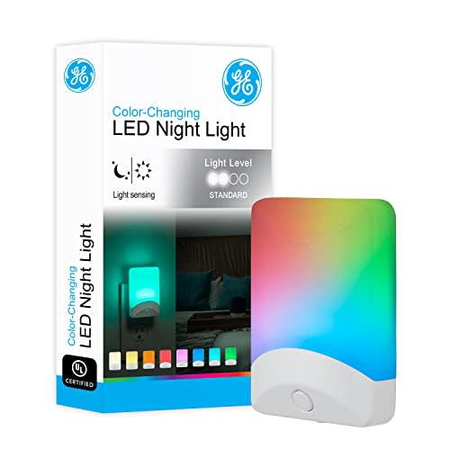 GE Color Changing LED Night Light for Kids, Dusk to Dawn Sensor, Home Decor Apartment Essentials, Wall Lights for Bedroom, Ambient Lighting, Nightlights Plug in, 1 Pack, 34693