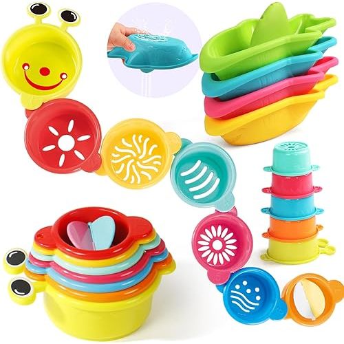 11 PCS Toddlers Bath Toys for Kids Ages 1-3, Baby Shower Toys Mold Free Bathtub Toys for 12-18 Months, Pool Water Table Beach Sand Toys Stacking Cups for Kids 2-4, Gifts for Boys and Girls