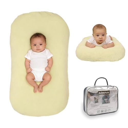 Baby Lounger - Snuggle Cozy Me Infant Lounger for Newborn 0-12 Months, Muslin Cover，Portable Breathable & Soft Baby Nest Lounger for Home and Travel - Yellow