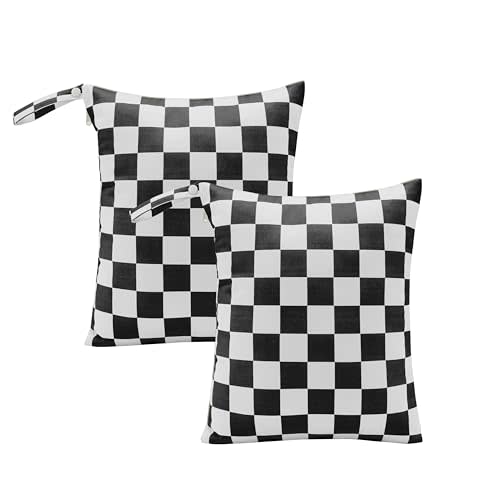 Ohocut Black Checkered Waterproof Wet Dy Diaper Bag for Baby Essentials, Travel, Swimsuit, Beach Bag Accessories, Aesthetic Trendy Cute Toddler Baby Cloth Bag Pouch, Pack of 2