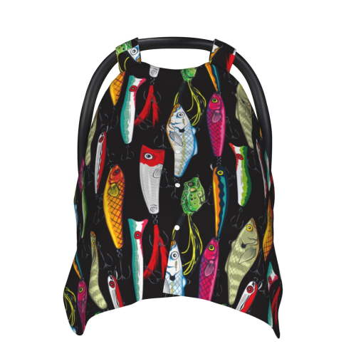 Car Seat Cover Baby, Colorful Fishing Lures Baby Car Seat Cover for Baby Boys Girls Newborn , Infant Car Seat Canopy Cover Nursing Breastfeeding Cover Warm Blanket