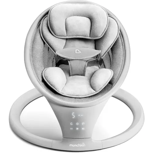 Munchkin Electric Baby Swing with Vibration - Portable Swing for Newborn and Infant, Bluetooth-Enabled Smart Seat with Music, Motion, and Sounds, Light Grey