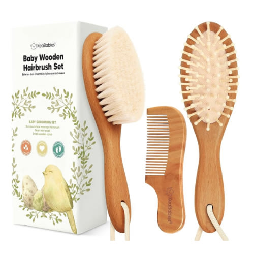 Baby Brush and Comb Set (Oval, Golden Oak)