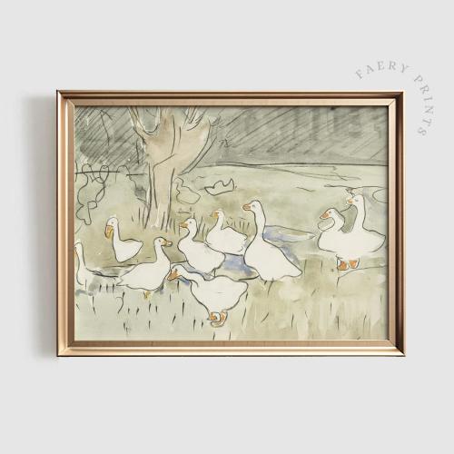 Vintage Duck Print | Nursery PRINTABLE Wall Art | Goose Watercolor Print | Neutral Animal Art Print | Cute Toddler Room Art | #922