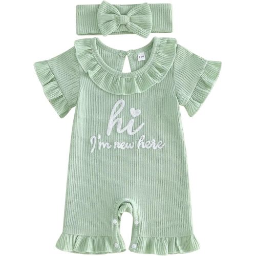 MERSARIPHY My First Fourth Of July Newborn Baby Girl 4th Of July Outfits Knit Letter Embroidery Ruffle Collar Romper Clothes