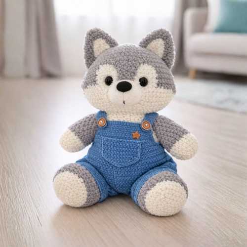 Cute Crochet Husky Plush Toy Handmade Amigurumi Dog Doll Soft Nursery Decor Gift for Kids Baby Shower Puppy Stuffed Animal Crochet Doll