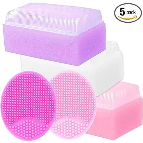 Cradle Cap Brush and Sponge Set for Baby - Bath Essentials for Newborns | Treatment Comb | Baby Bath Sponges (5-Pack Pink)