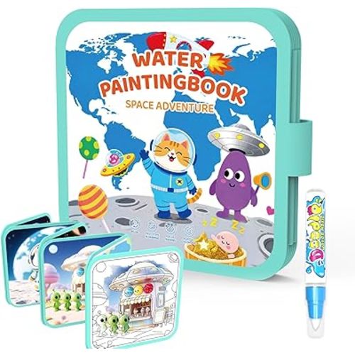 K'ONLE Reusable Water Coloring Books for Toddlers, Clean & Easy Painting & Doodle Book Toys for Kids Ages 1-3, 2-4 | Paint with Water Activity Book, Travel Gift for Boys & Girls-Space