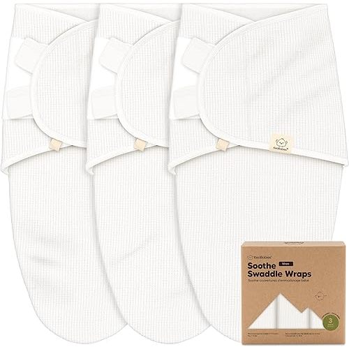 3-Pack Organic Swaddles for Newborns, Baby Sleep Sacks 0-3 Months - Baby Swaddle Wrap, Newborn Wearable Blanket, Infant Sleep Sack for Girls, Boys, Soft & Snug, Large Hook & Loop Closure (Soft White)