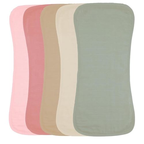 Featherhead 5 Pack Muslin Baby Burp Cloths for Boys & Girls, 22" X 11", Premium Cotton Muslin and Terry Spit up Rags, Super Soft and Absorbent (Green Solids)