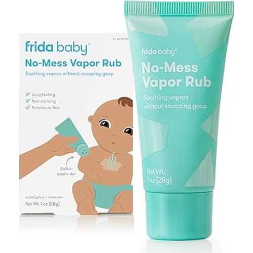 Frida Baby No-Mess Vapor Rub, Baby Vapor Rub for Chest, Neck, Back + Foot,Non-staining, Petroleum-Free Hands-Free Applicator Tube, Soothing Eucalyptus & Lavender for Sleep