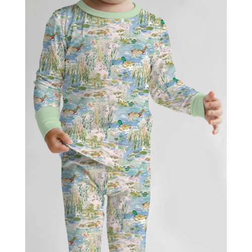 Watercolor Mallard Duck Bamboo Two Piece Long Sleeve Pajama Set
