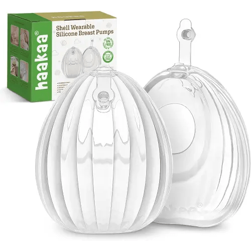 haakaa Shell Wearable Silicone Breast Pump - Silicone Hands Free Breast Pump - Passive Breast Milk Collector Shell for Newborns - Breastfeeding Essentials - 2.5oz/75ml,2 Count