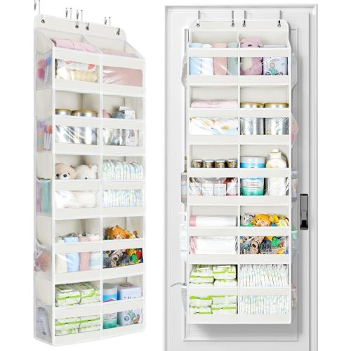 Yecaye 5-Tier Over The Door Organizer Dual-Column, 80lbs Load Extra Large Over the Door Storage of 10 Compartments, Heavy Duty Door Organizer Hanging for Dorm Bathroom Pantry, Cream White 2 Pack