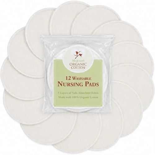 TL Care Nursing Pads Made with Organic Cotton - Soft, Breathable, Absorbent & Washable, Natural Color, 12 Count