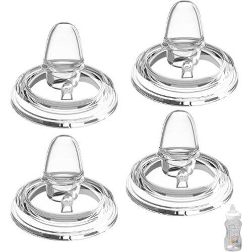 Sippy Spout Nipples for Dr. Browns Wide Neck Baby Bottles, Transition Straw Sippy Cup 100% Food Grade Silicone Soft Nipple, 6m+, Pack of 4