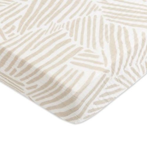 Babyletto Mini Crib Sheet in GOTS Certified Organic Muslin Cotton - Oat Stripe