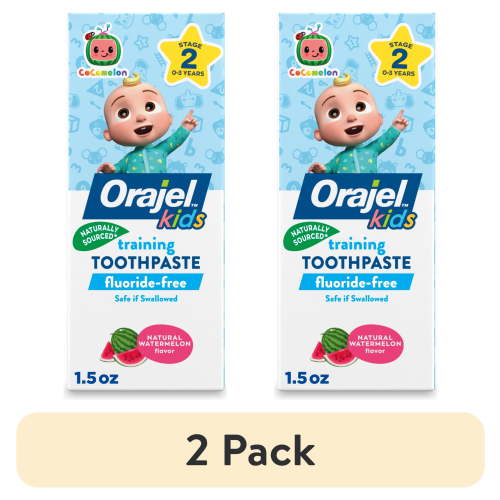 (2 pack) Orajel Kids CoComelon Training Toothpaste Fluoride-Free, Natural Watermelon Flavor, 1.5 oz